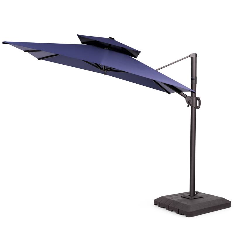 Pellebant 9 x 11 ft Outdoor Patio Cantilever-Offset Umbrella with Weight Base Double Top - NavyBlue