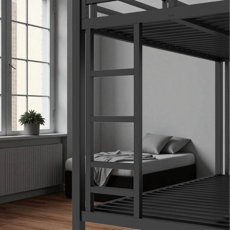Metal Twin over Full Bunk Bed for Adults and Teens, Heavy-Duty Noise-Free Frame with Guardrails and Under Bed Storage