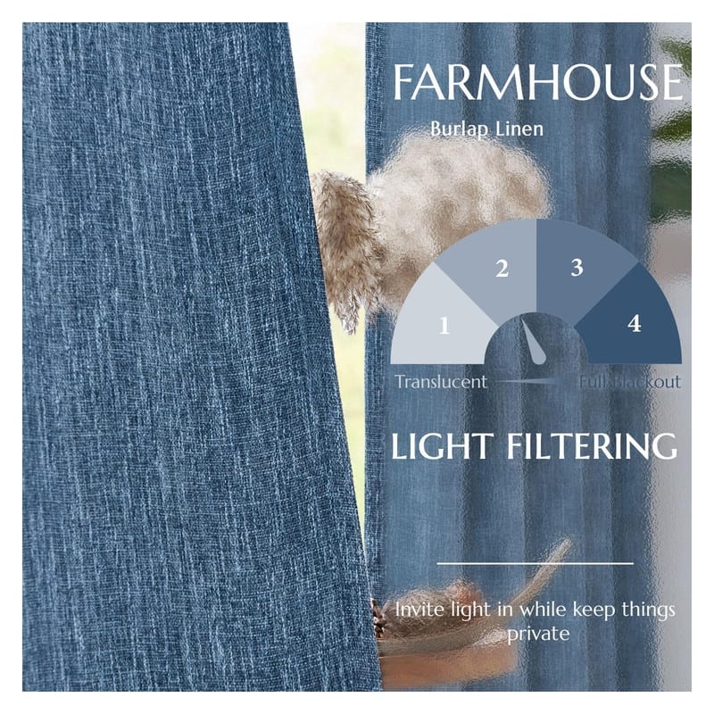96 Inch Light Filtering Farmhouse Curtains Burlap Look Textured