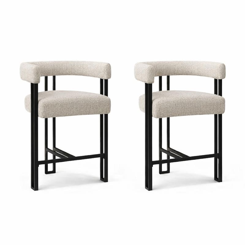 24" Seat Height Upholstered Tweed Solid Back Counter Stool