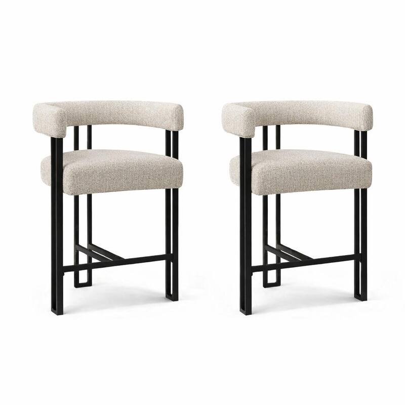 25" Seat Height Upholstered Tweed Black Matel Counter Stool - Oatmeal-2-piece