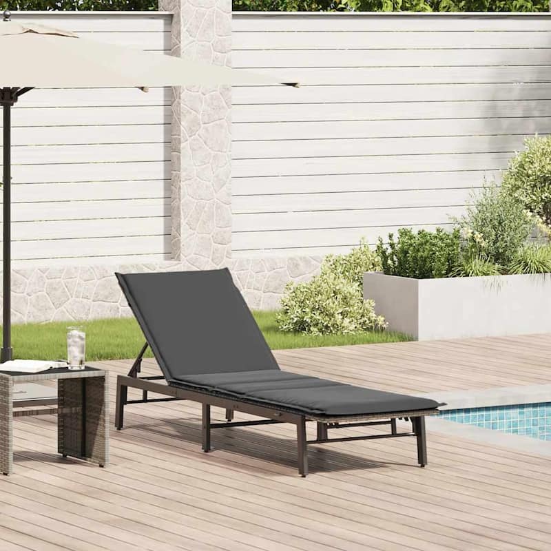 vidaXL Sun Lounger Grey PE Rattan, Powder-Coated Steel Adjustable - 23.2 x 78.7 x 26.4