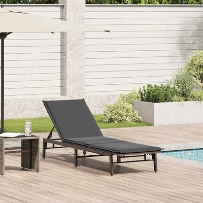 vidaXL Sun Lounger Grey PE Rattan, Powder-Coated Steel Adjustable - 23.2 x 78.7 x 26.4