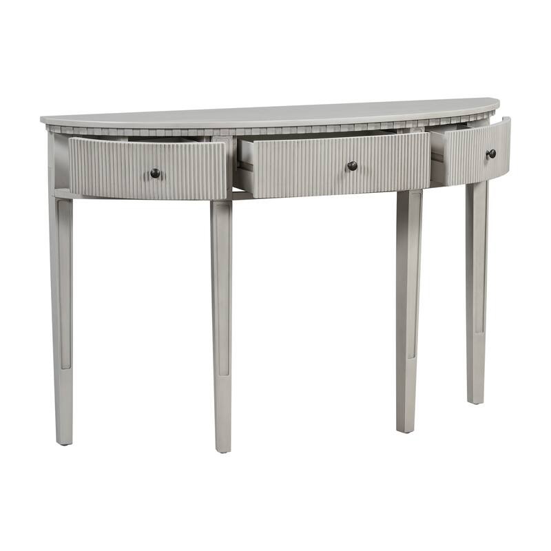 Distinctive Features of Pine Veneer Console Table with Vertical Stripe Drawer Fronts and Four Legs