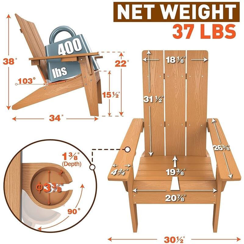 WINSOON 3-Piece All Weather HIPS Outdoor Cup Holder Adirondack Chairs and Table Set
