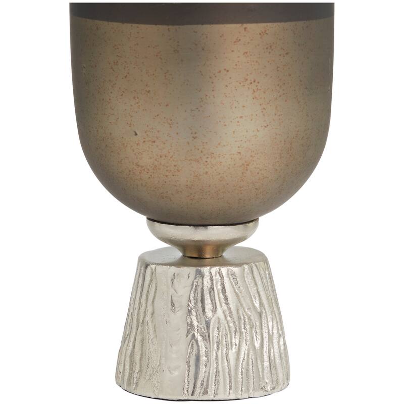 Bronze Glass Colorblock Candle Holder with Gold Accents and Textured Silver Base