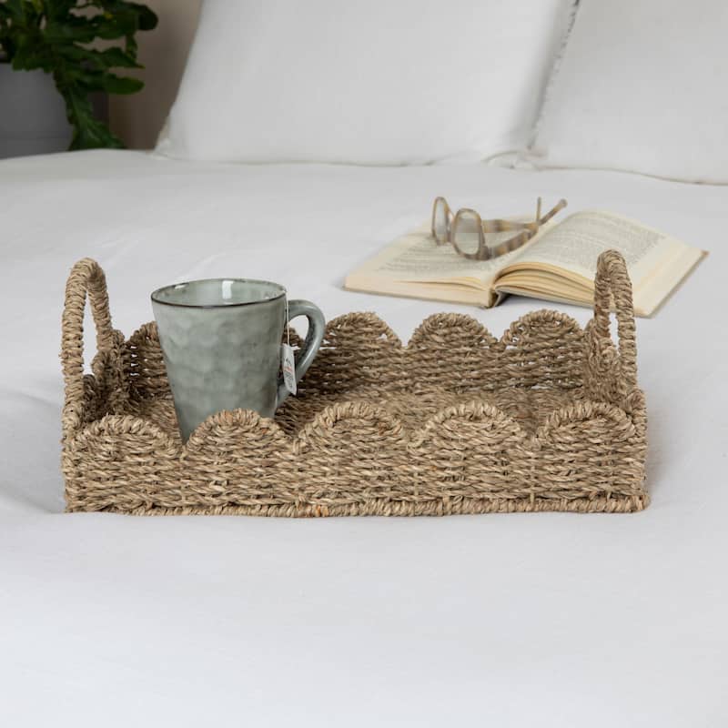 Handwoven Tray with Scalloped Edge and Handles