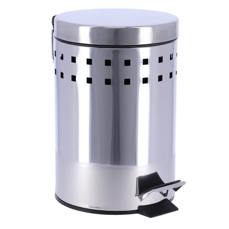 Round Metal Small Step Trash Can with Lid Waste Bin 3-liters-0.8-gal. - 0.8 Gal. - Chrome