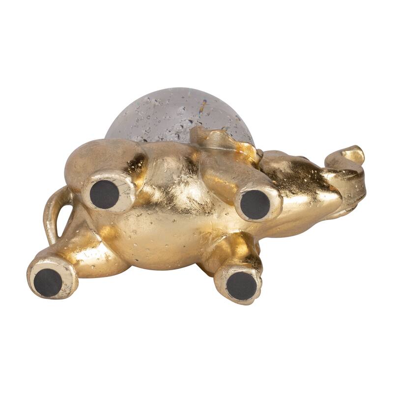 Sagebrook Home Gold Resin 9-Inch Elephant With Crystal Ball - Enchanting Polyresin Sculpture Decor Piece - 9" x 5" x 9"