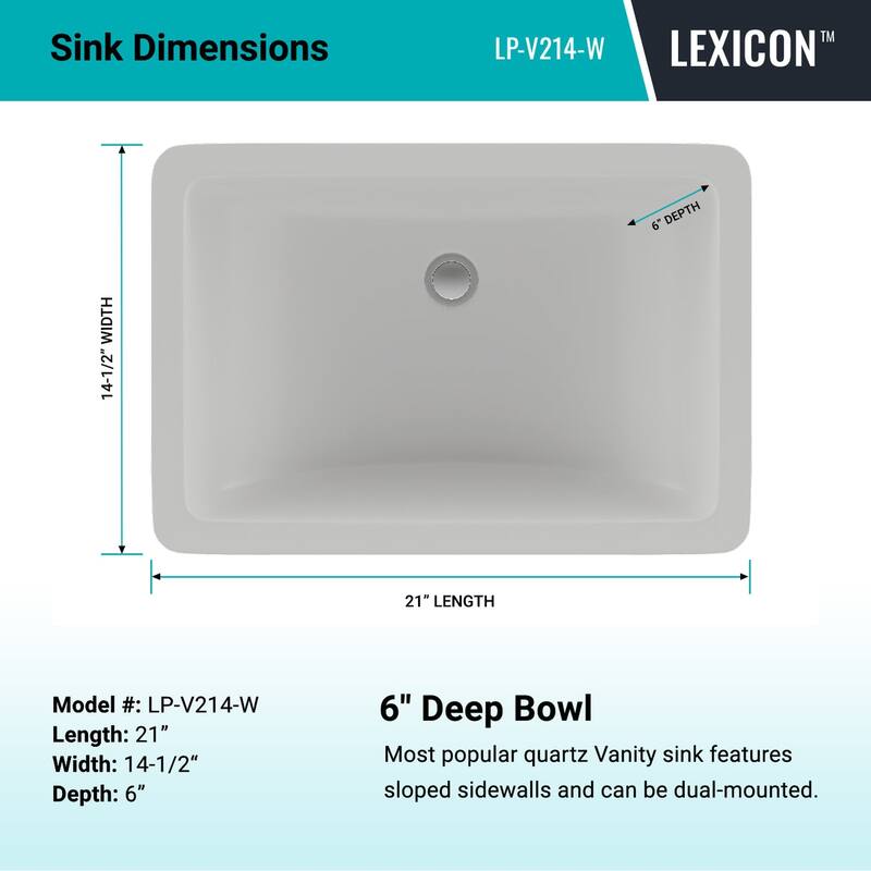 Lexicon Platinum V214 Quartz Composite Rectangle Vanity Sink - Galaxy White