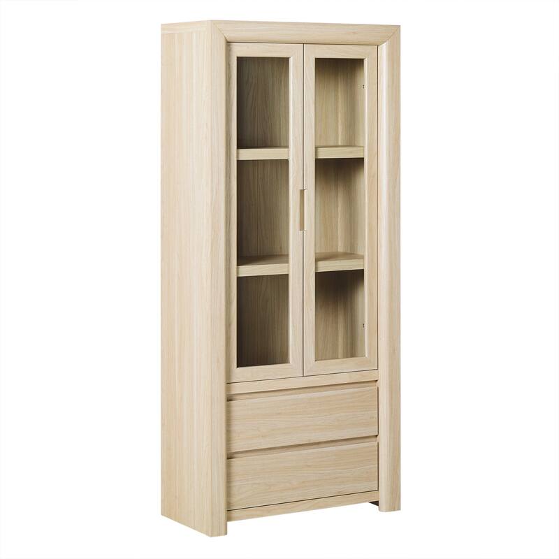 Walker Edison Modern Wood Bookshelf with Glass Doors and Drawer Storage