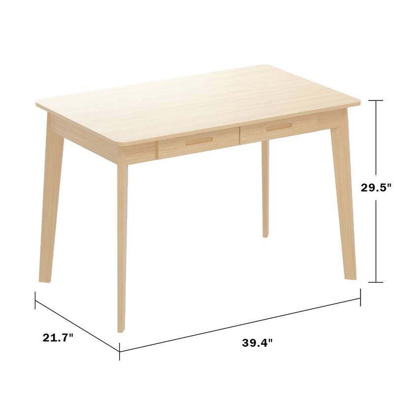 Timechee Beige Wooden Computer Desk, 39" Writing Desk with 2 Drawers