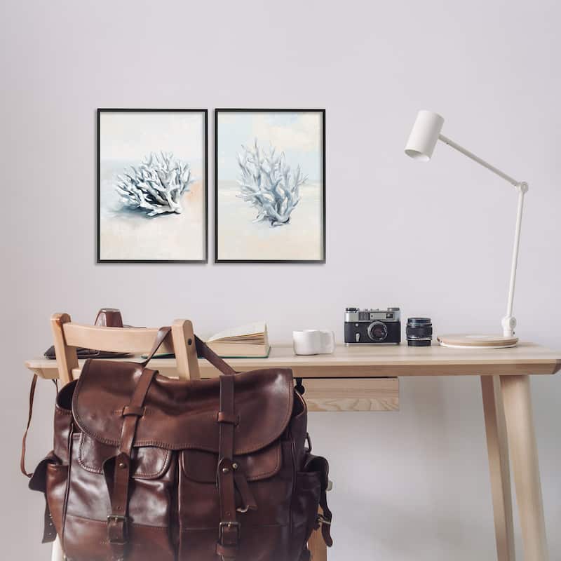 Stupell Faded White Coral Branches Framed Giclee Art Design By Ramona Murdock (Set of 2)