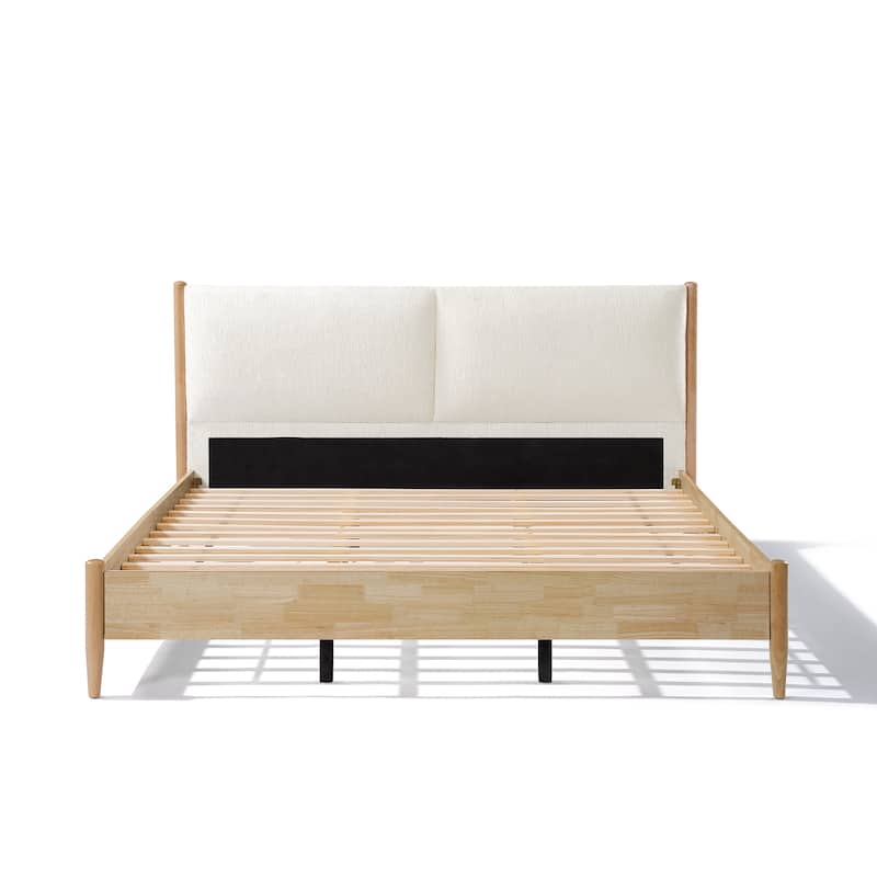 Christopher Knight Home - Elara Damare Queen Bed with Solid Rubberwood Frame, Boucle Upholstered Headboard