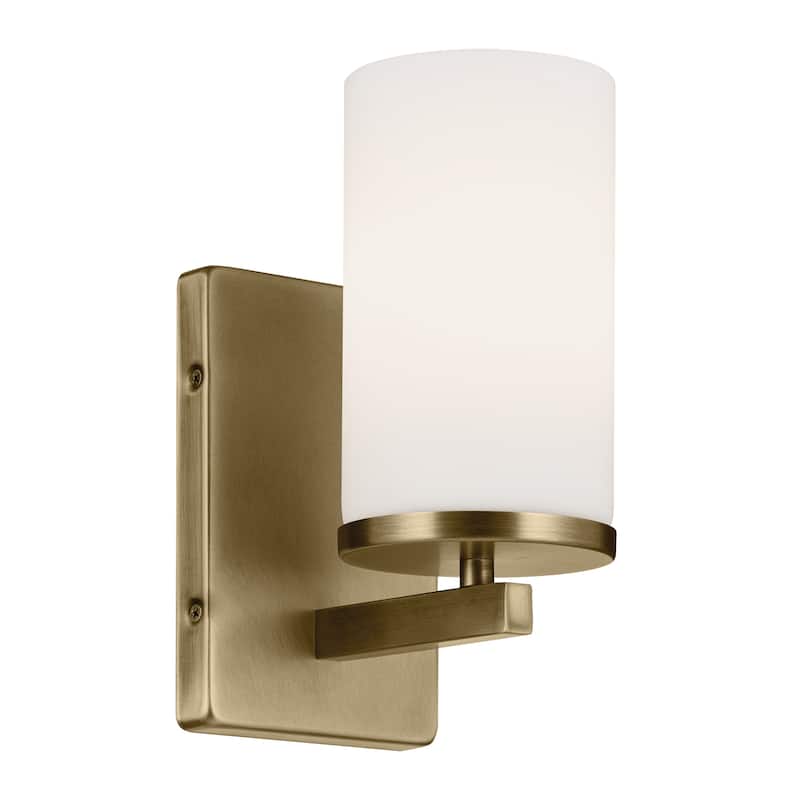 Kichler Lighting Crosby 1-Light Natural Brass Wall Sconce with Etched Glass