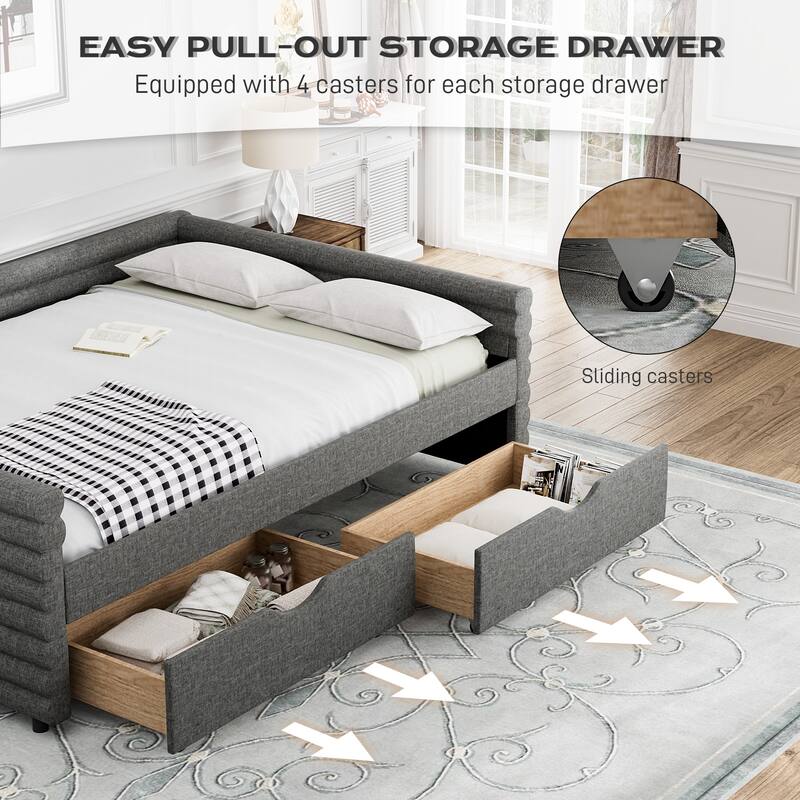 Ouyessir Modern Upholstered Tufted Daybed with Trundle & Drawers