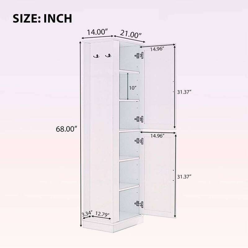 Tall Freestanding Bathroom Storage Cabinet with Adjustable Shelves,Hooks,and Anti-Toppling Device