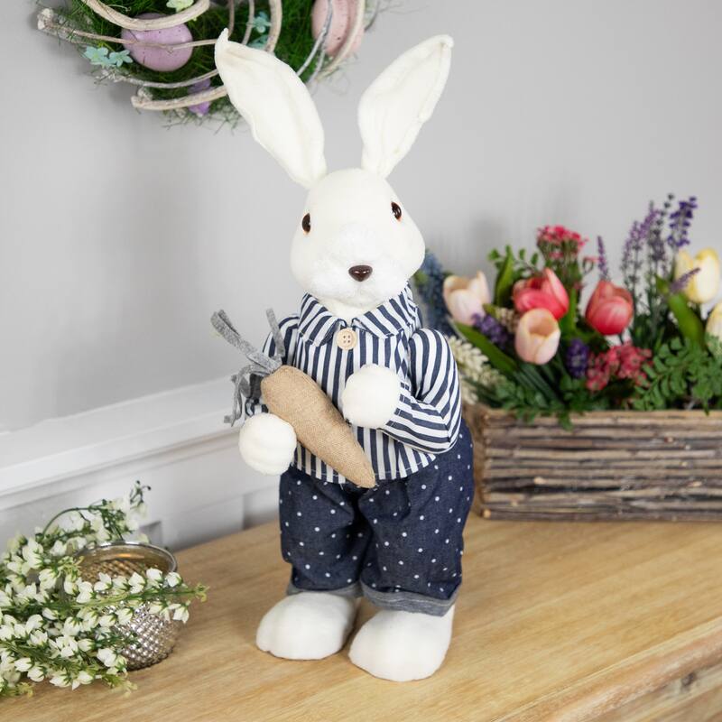 Standing Boy Bunny with Carrot Easter Figure - 19" - Navy Blue