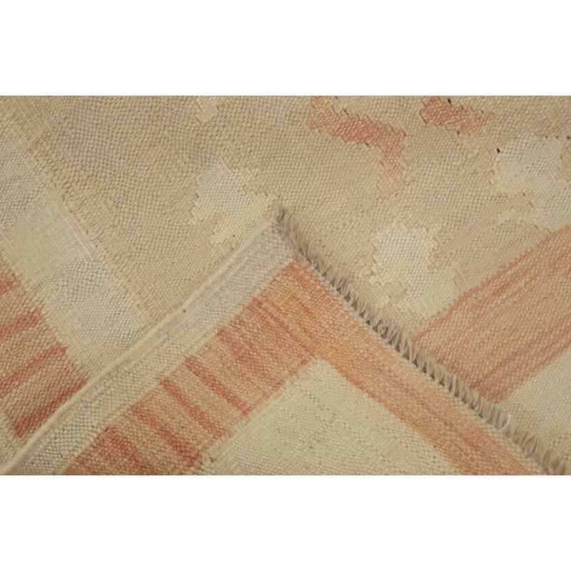 Hand Woven Oriental 100% Wool Carpet Southwestern Tribal Beige & Ivories Kilim Runner Rug - 11' 10'' X 2' 9''