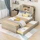preview thumbnail 46 of 57, Bookcase Bed Twin Size Platform Bed Frame Solid Wood Storage Bed with LED Light Strip and Headboard(Trundle or Drawers Choose)
