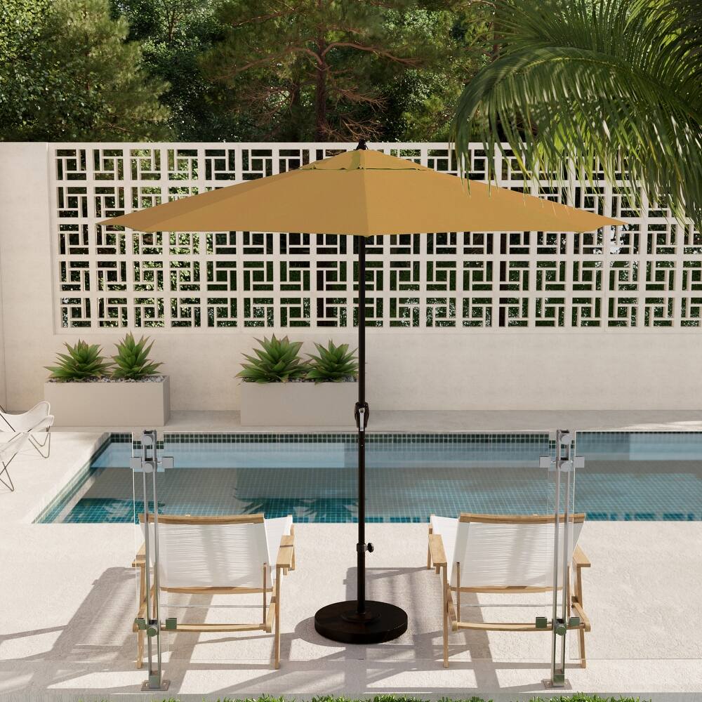 California Umbrella 9' Rd. Crank Lift Auto Tilt 8 Rib Aluminum Patio Umbrella, Bronze Finish, Sunbrella Spectrum Cilantro Fabric