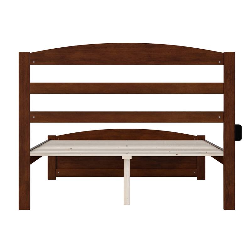 Full Platform Bed - Walnut Finish, USB Charger, Modern Design, Solid Wood Frame, Easy Assembly