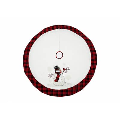 Snowman w/ Caroler Hat & Softy Tufted Snow Embroidered Christmas Treeskirt, 56-Inch
