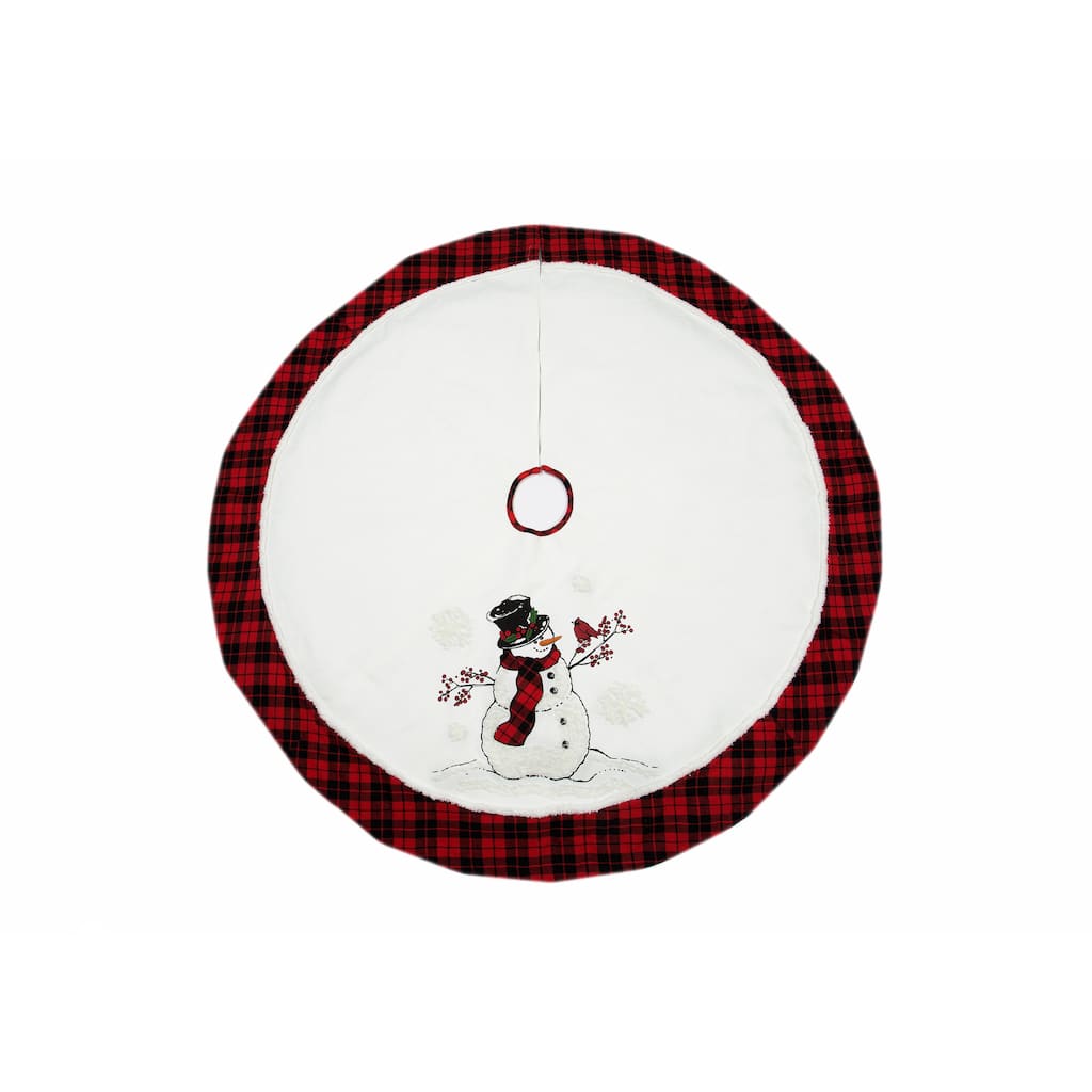 Snowman w/ Caroler Hat & Softy Tufted Snow Embroidered Christmas Treeskirt, 56-Inch