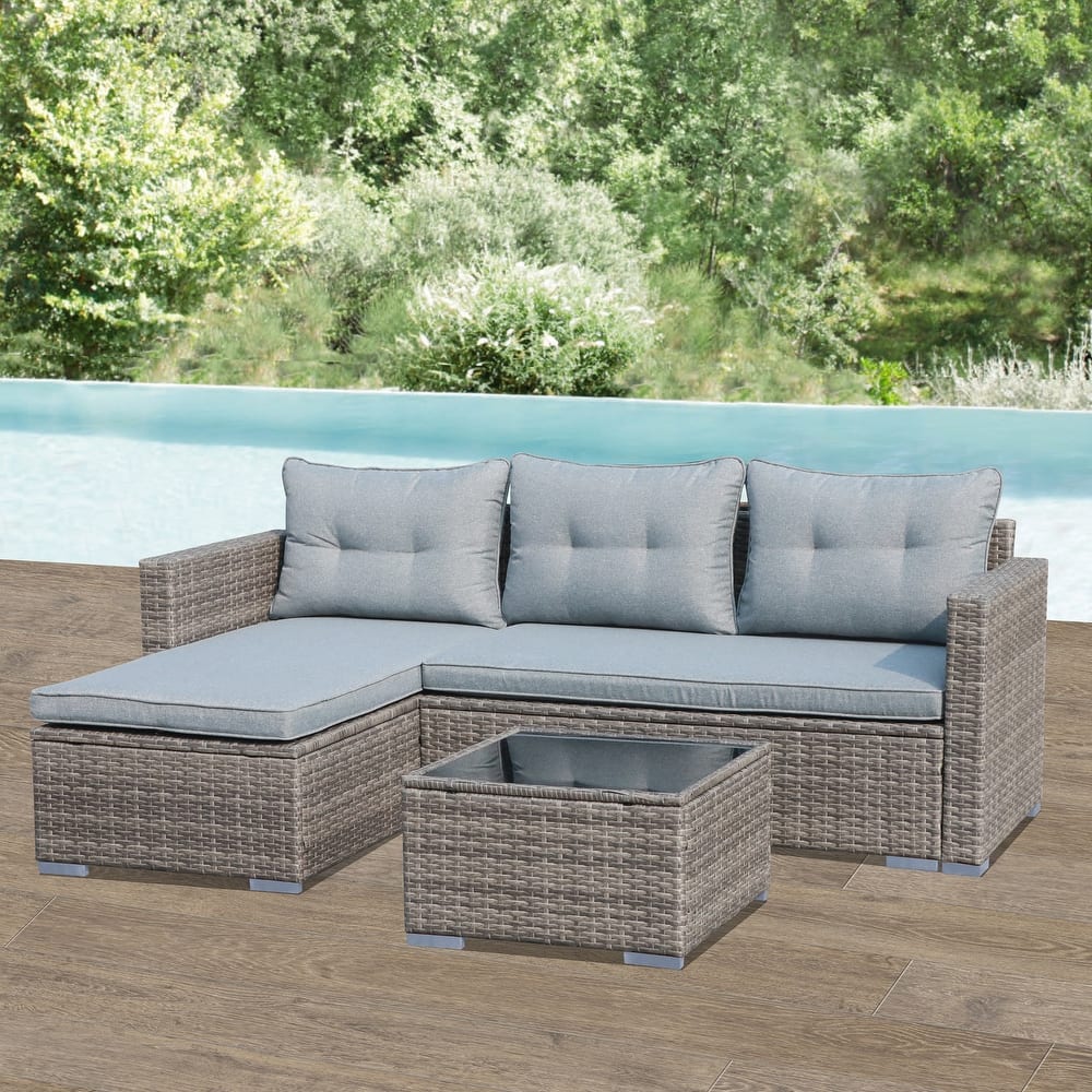 Outdoor Cushioned Wicker 3-piece Sectional Set