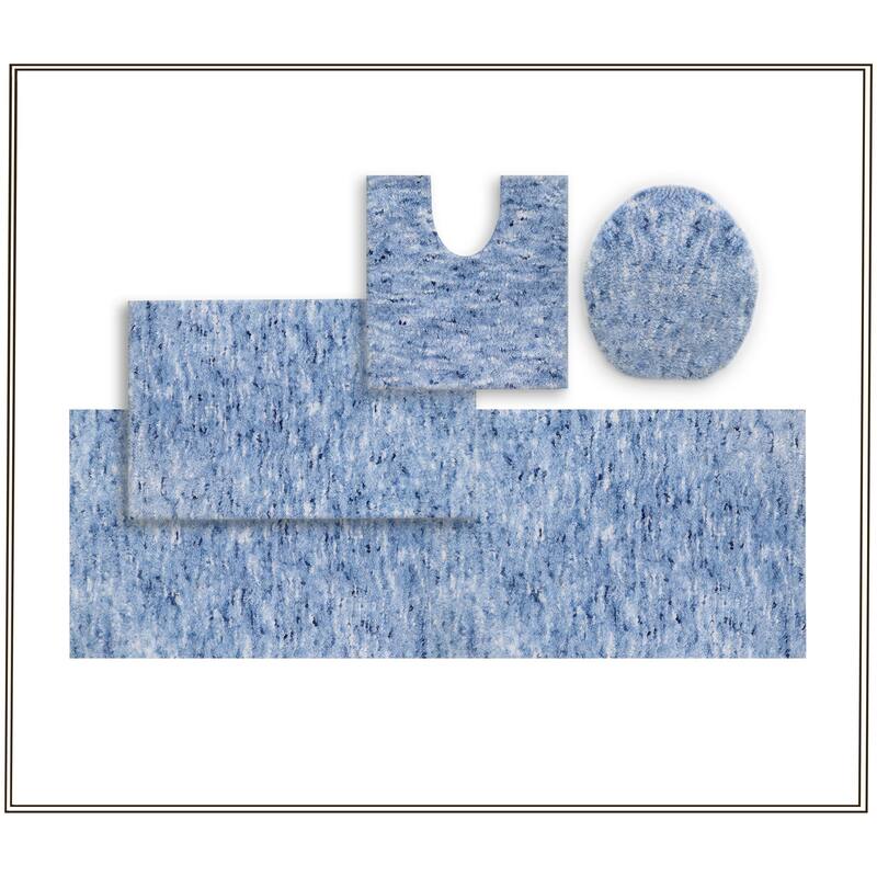 Home Weavers Cloud Comfort 100% Microfiber Bathroom Rug Non Slip Bath & Water Absorbent Soft Bath Mat 4 PC Set - 18"x18", 20"x20", 21"x34", 22"x60" - Blue