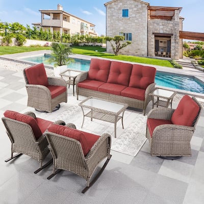 Patio Siwvel Chair with Sofa and Rocking Chair Set - Grey
