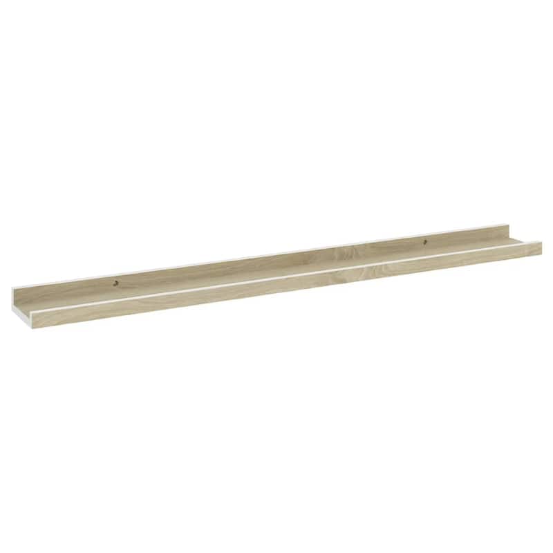 Yuli Wall Shelf Set of 2, Farmhouse Brown White, Raised Ledge Design 32 Inch
