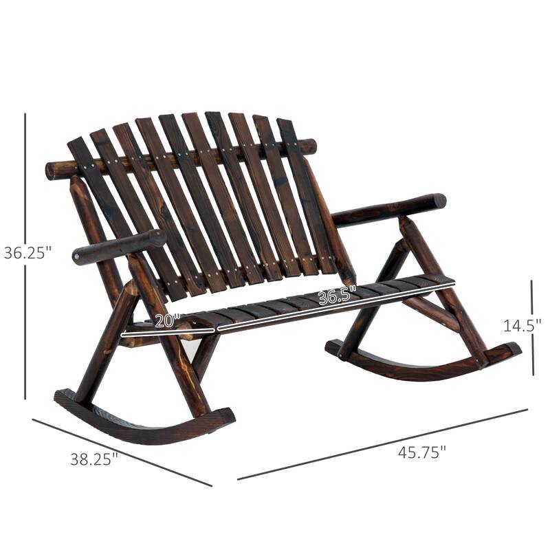 Outsunny 2-Person Wooden Rocking Chair Adirondack Rocker Bench with Rustic Style, Slatted Design