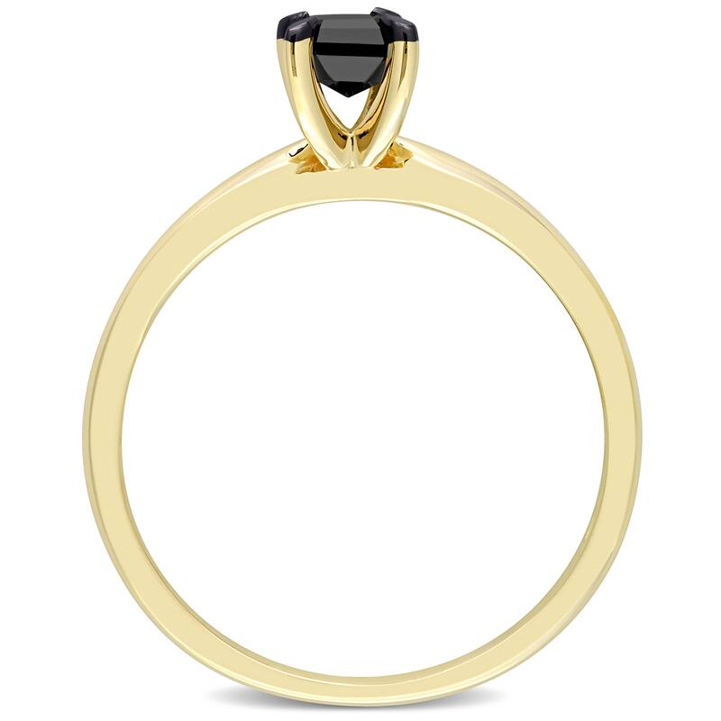 Miadora 1/2ct TDW Emerald-cut Black Diamond Solitaire Engagement Ring in 14k Yellow Gold