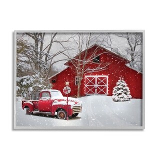 Stupell Red Barn & Truck Powdery Snow Rural Scenery Framed Wall Art - Grey