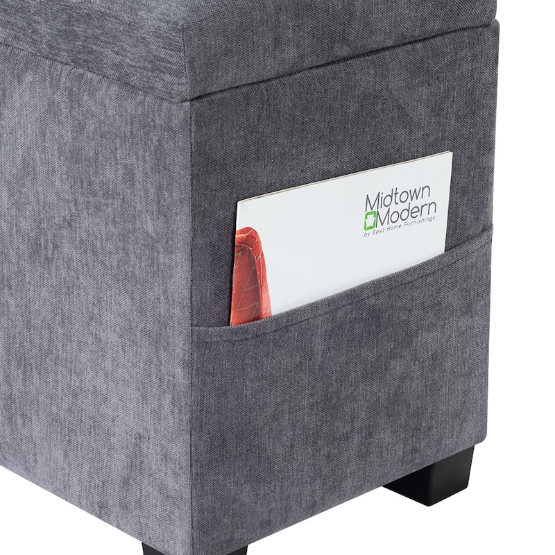 Adeco 16" W Upholstered Rectangle Storage Ottoman with Tray and Pocket