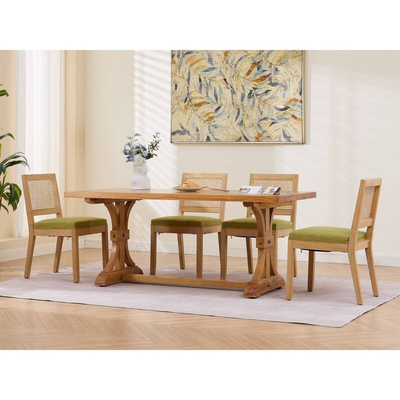 Roomfitters Upholstered Dining Chair Set of 2 with Rattan Back & Wood Legs, Modern Farmhouse Side Chair for Kitchen