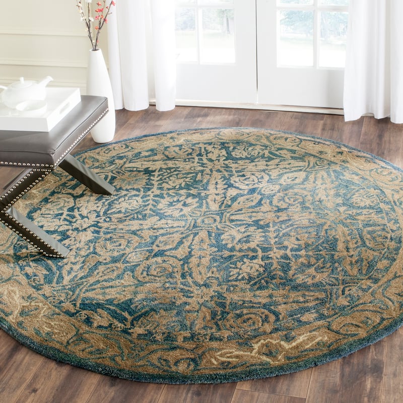 SAFAVIEH Handmade Anatolia Doro Traditional Oriental Hand-spun Wool Rug - 6' Round - Navy/Ivory