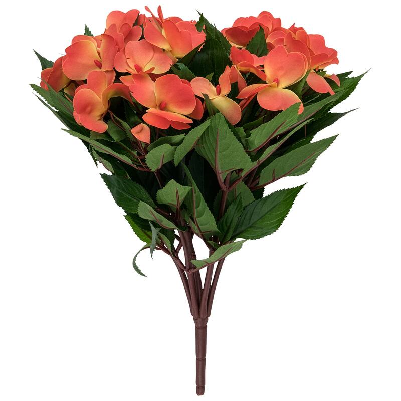 New Guinea Impatiens Artificial Bush Spray - 13.75" - Salmon Pink