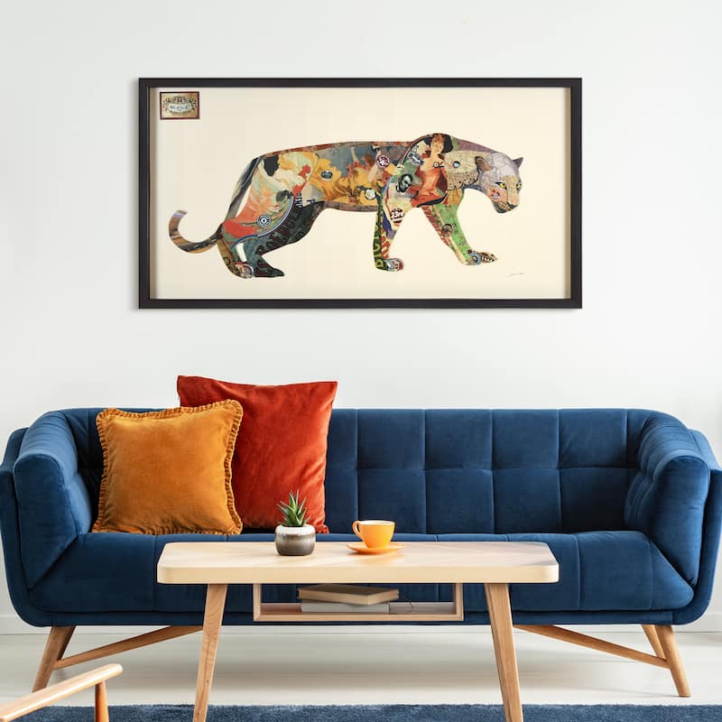 "The Jaguar" Dimensional Collage Framed Graphic Art Under Glass Wall Art
