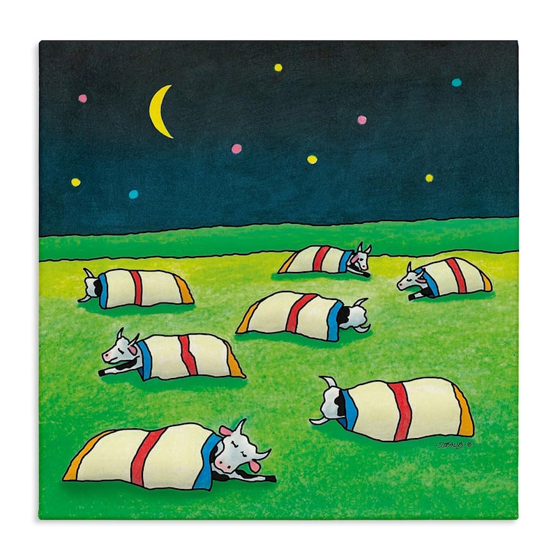 Stupell Pasture Cows Bedtime Canvas Wall Art Design By Roger Straub - 24 x 24