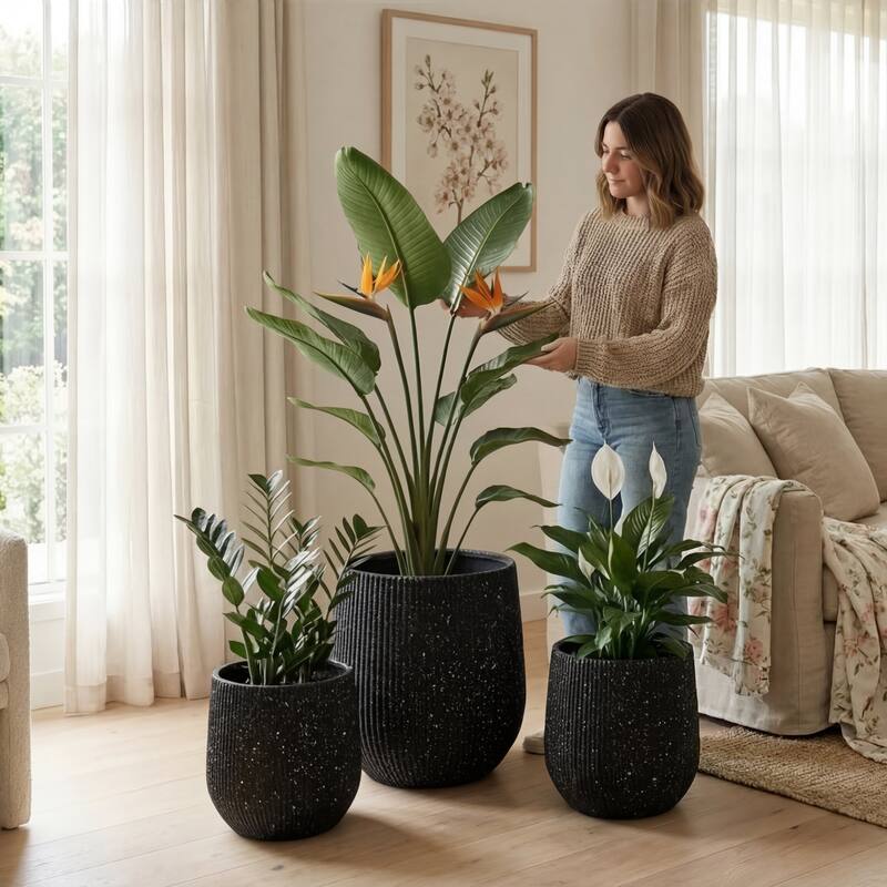 DTY Signature Mount Wilson 1-Piece Fiberstone Tapered Planter for Indoor/Outdoor, Black