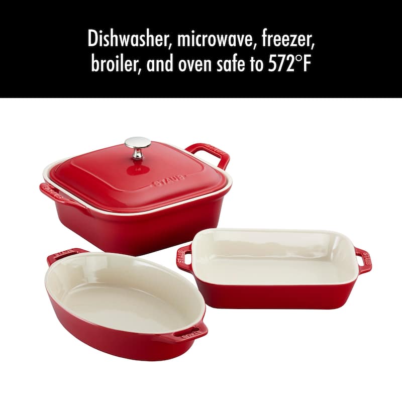 Staub Ceramic 4-pc Baking Pans Set, Casserole Dish with Lid, Brownie Pan