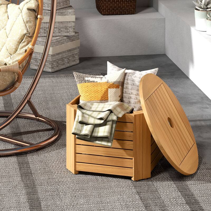 Gymax 2-in-1 Outdoor Side Table w/Storage Umbrella Hole & Removable