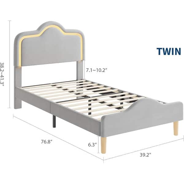 Twin Bed with Adjustable LED Velvet Headboard - Bed Bath & Beyond ...
