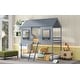 preview thumbnail 13 of 24, Twin Over Twin Bunk Bed with Roof, Windows, Ladder, and Guardrails, Solid Wood Playhouse Design, Space-Saving for Kids, Grey