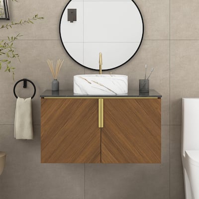 30 inch Wall-Mounted Plywood Bathroom Vanity with Ceramic Basin