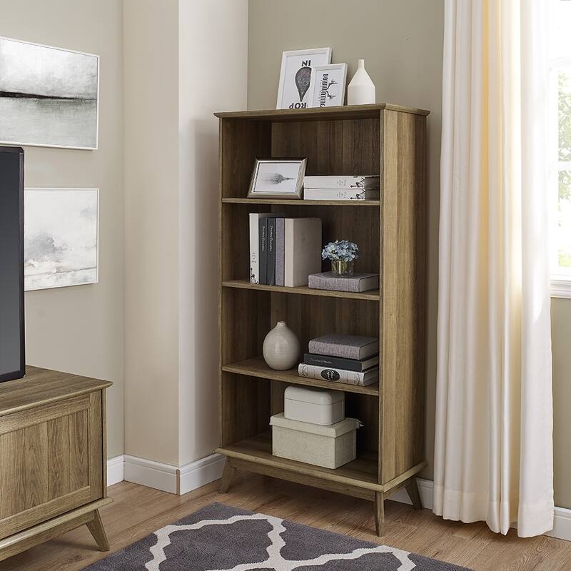 Newport 5 Tier Wood Bookcase Modern Bookshelf with Open Shelves for Living Room, Office Bedroom Sturdy Storage Shelf Unit