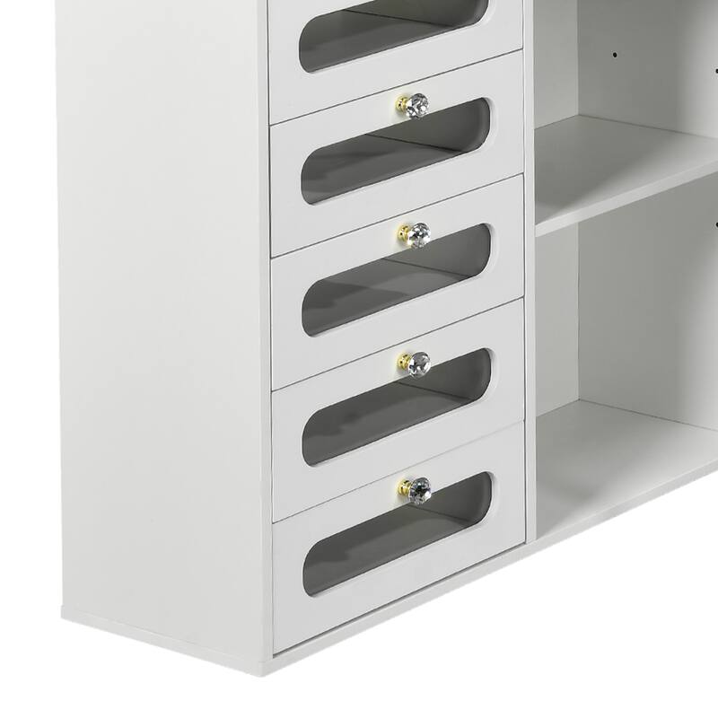Moasis 48" L Shaped Makeup Vanity Set 5 Drawers with Lighted Mirror and Stool