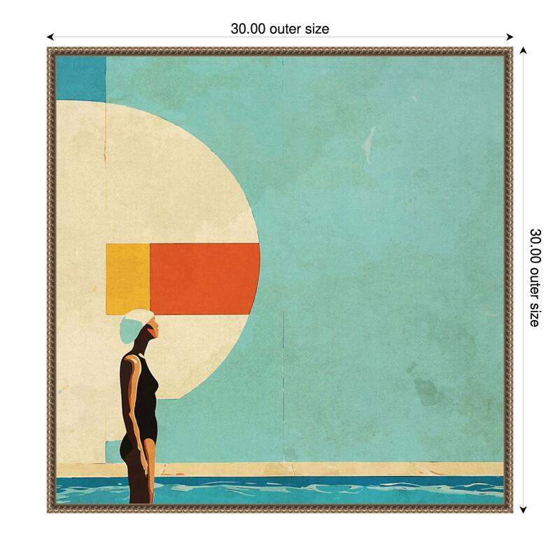 Mid Century Pool by Layla Oz Framed Canvas Wall Art Print - 30 x 30 in - Gold